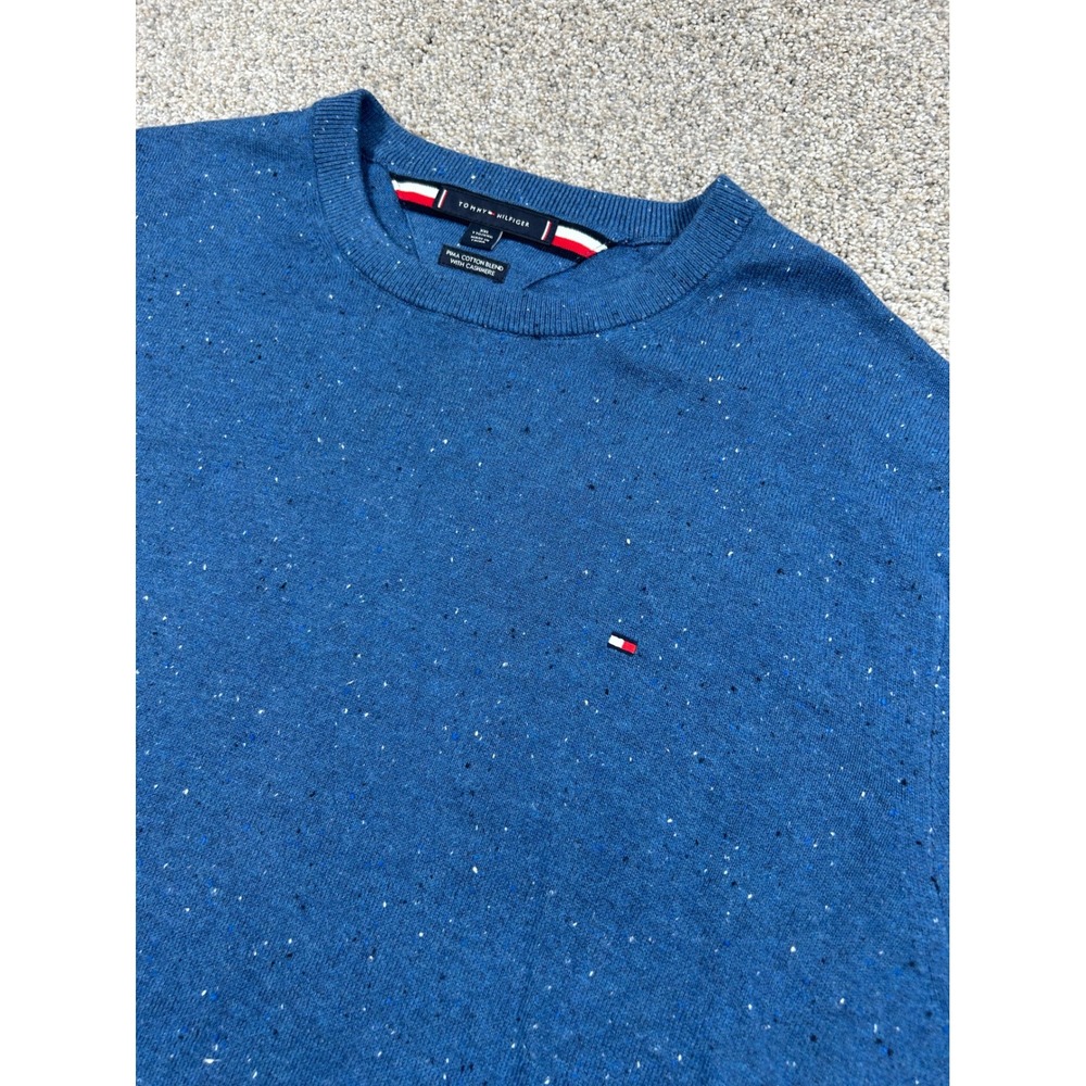 Tommy Hilfiger XXL Blue Pima Cotton Cashmere Blend Donegal Fleck Sweater #0835